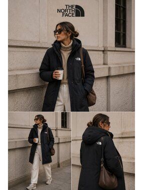The North Face Women’s HyVent Long Hooded Parka Coat Black XS Plaid Lined